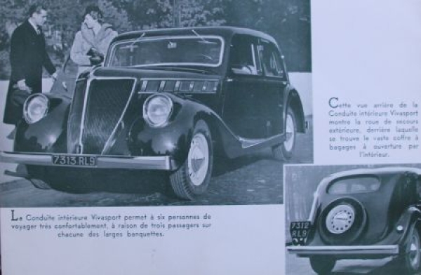 Renault Vivastella 6 Cylinder Modelprogram 1938 Carbrochure-Map (7741)